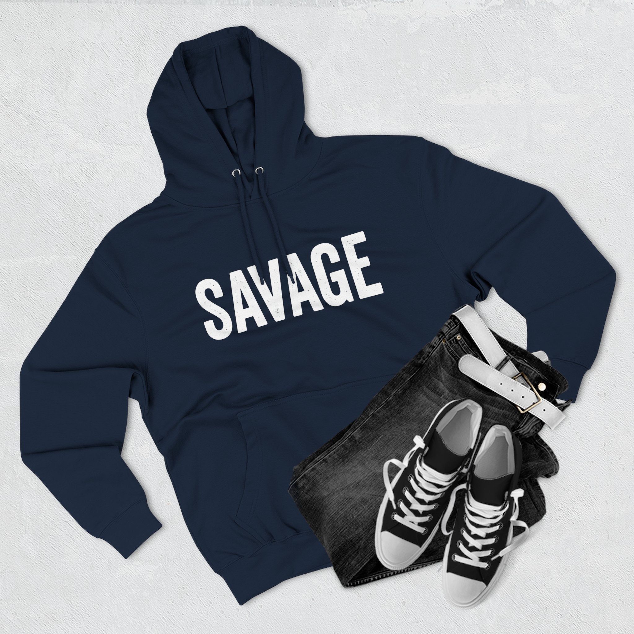 Savage Three-Panel Fleece Hoodie, Cozy Streetwear, Gift for Trendsetters, Fall Fashion, Casual Wear, Unique Hoodie