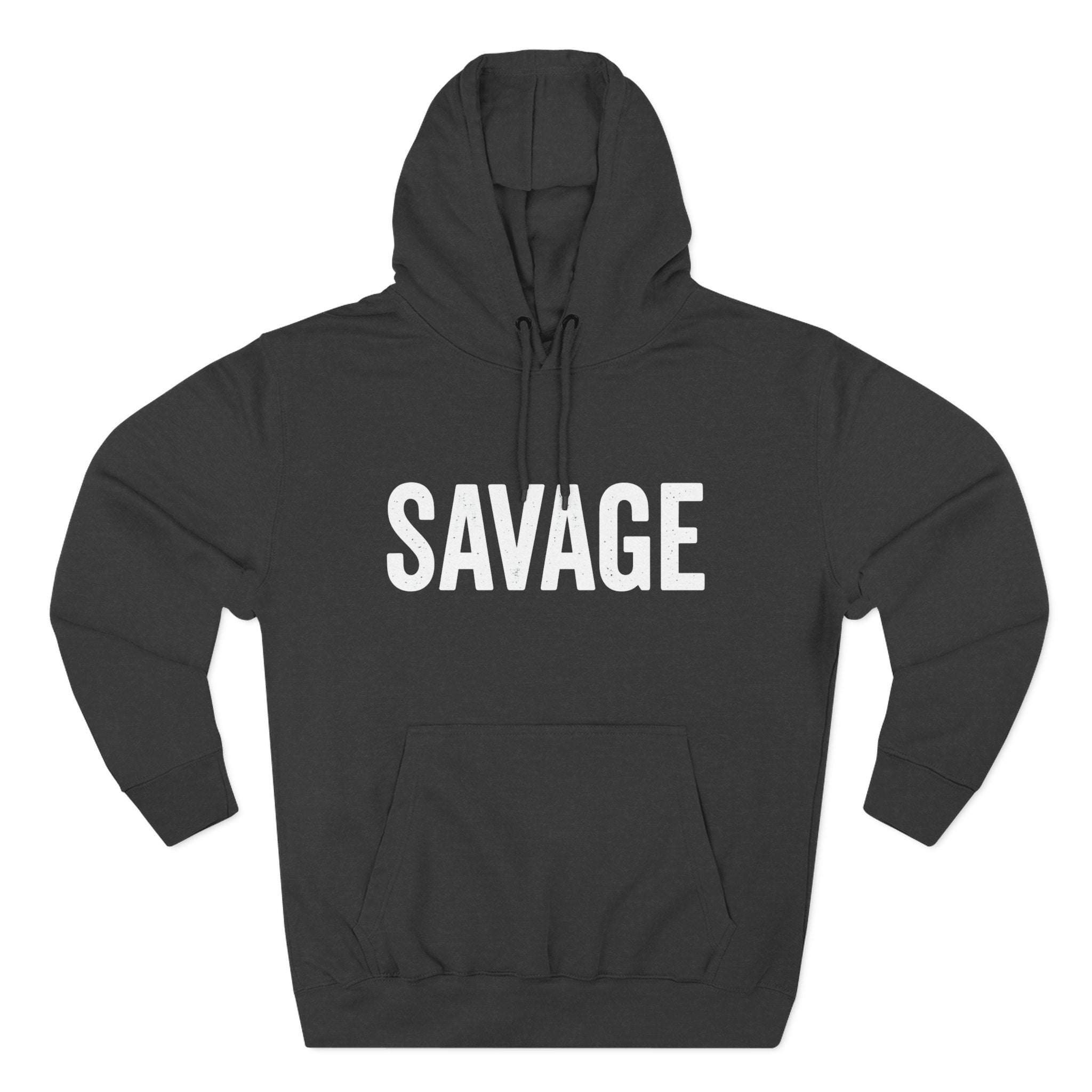 Savage Three-Panel Fleece Hoodie, Cozy Streetwear, Gift for Trendsetters, Fall Fashion, Casual Wear, Unique Hoodie