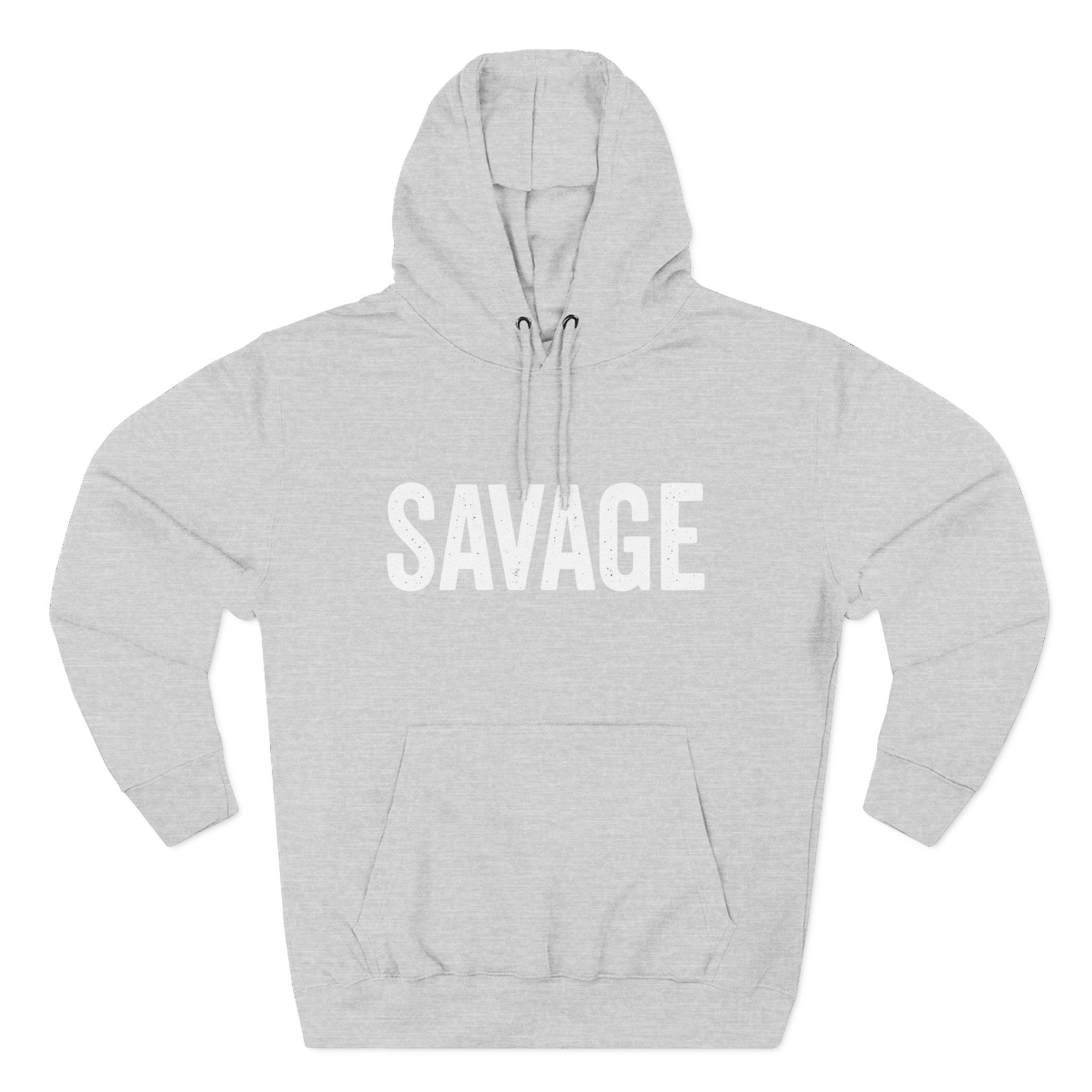 Savage Three-Panel Fleece Hoodie, Cozy Streetwear, Gift for Trendsetters, Fall Fashion, Casual Wear, Unique Hoodie