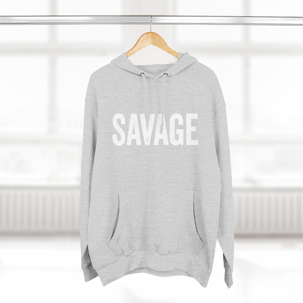 Savage Three-Panel Fleece Hoodie, Cozy Streetwear, Gift for Trendsetters, Fall Fashion, Casual Wear, Unique Hoodie