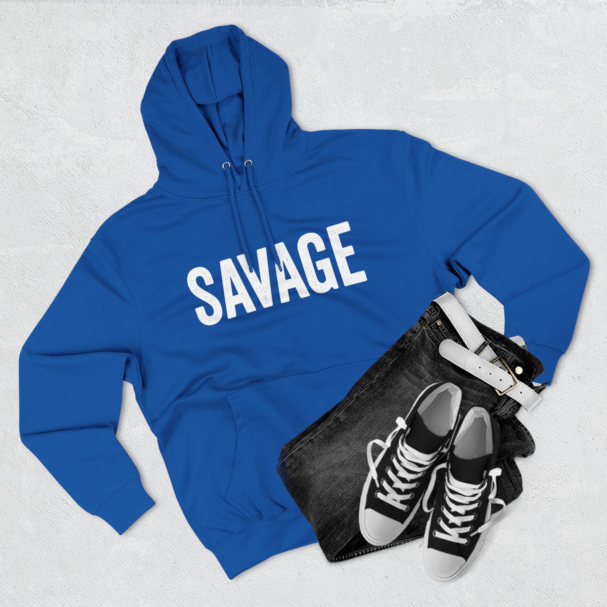 Savage Three-Panel Fleece Hoodie, Cozy Streetwear, Gift for Trendsetters, Fall Fashion, Casual Wear, Unique Hoodie