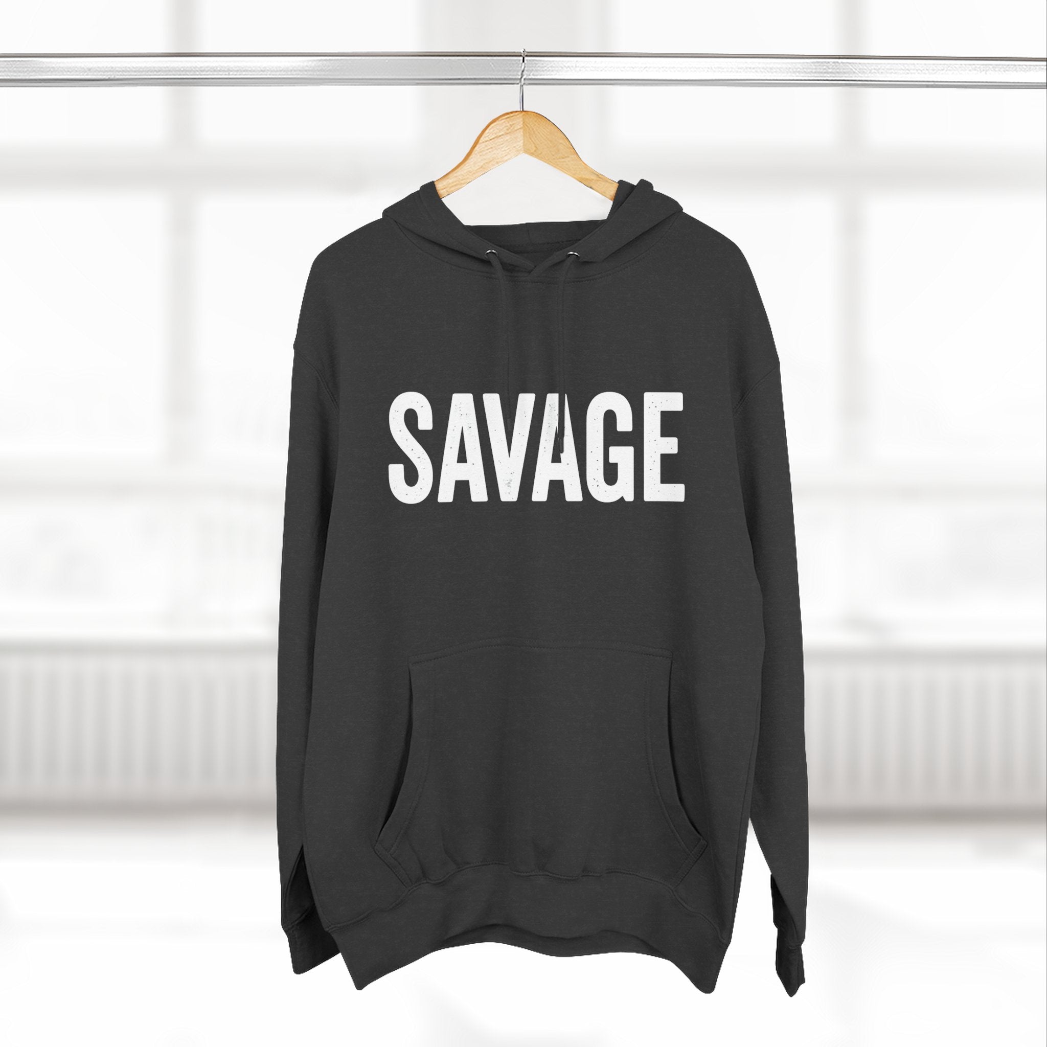 Savage Three-Panel Fleece Hoodie, Cozy Streetwear, Gift for Trendsetters, Fall Fashion, Casual Wear, Unique Hoodie