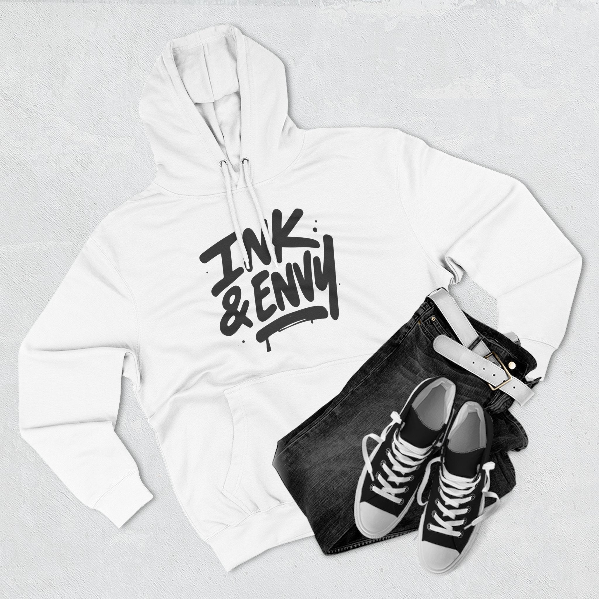 Stylish Fleece Hoodie with Ink & Envy Design, Cozy Streetwear, Gift for Him/Her/Friends, Casual Wear, Trendy Apparel