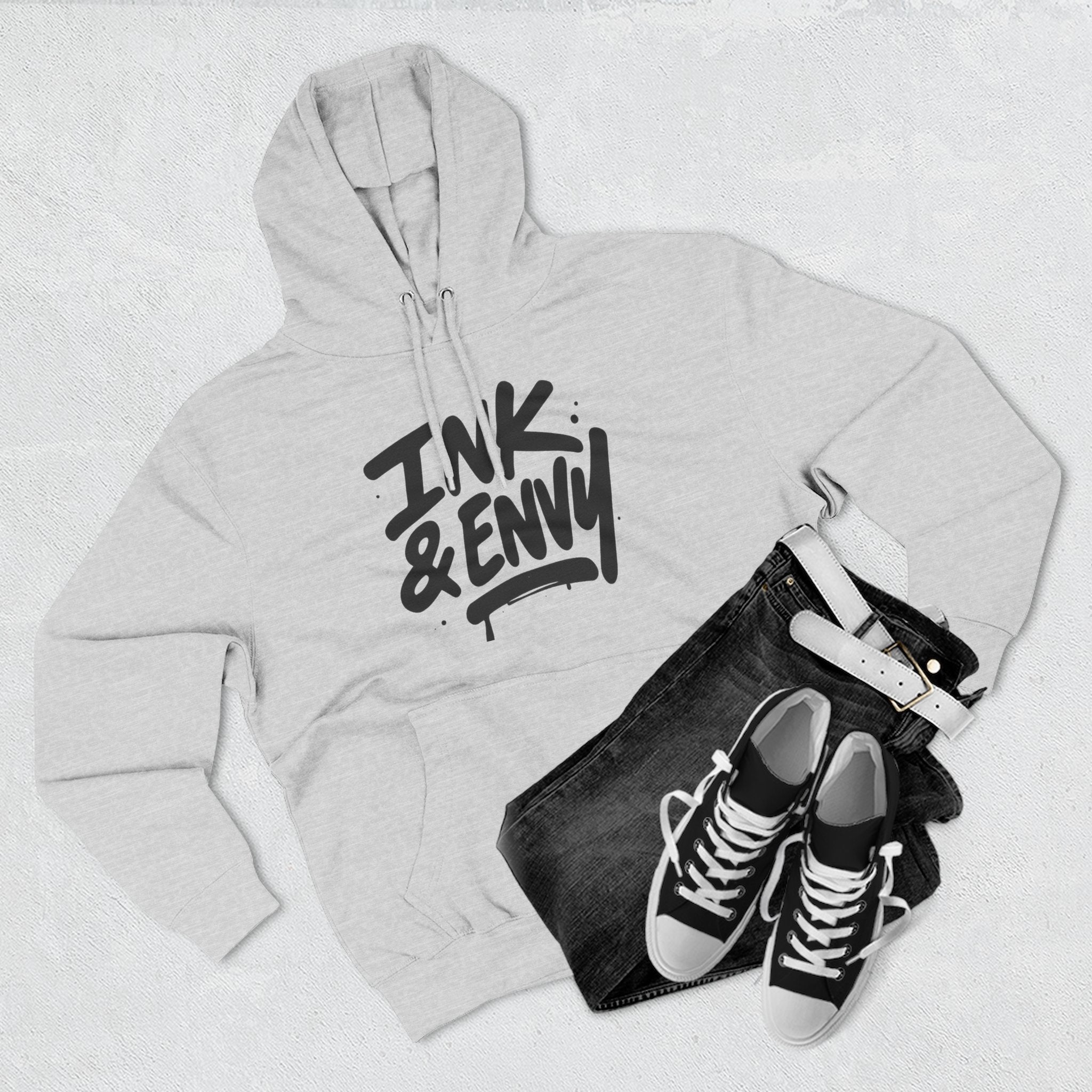 Stylish Fleece Hoodie with Ink & Envy Design, Cozy Streetwear, Gift for Him/Her/Friends, Casual Wear, Trendy Apparel