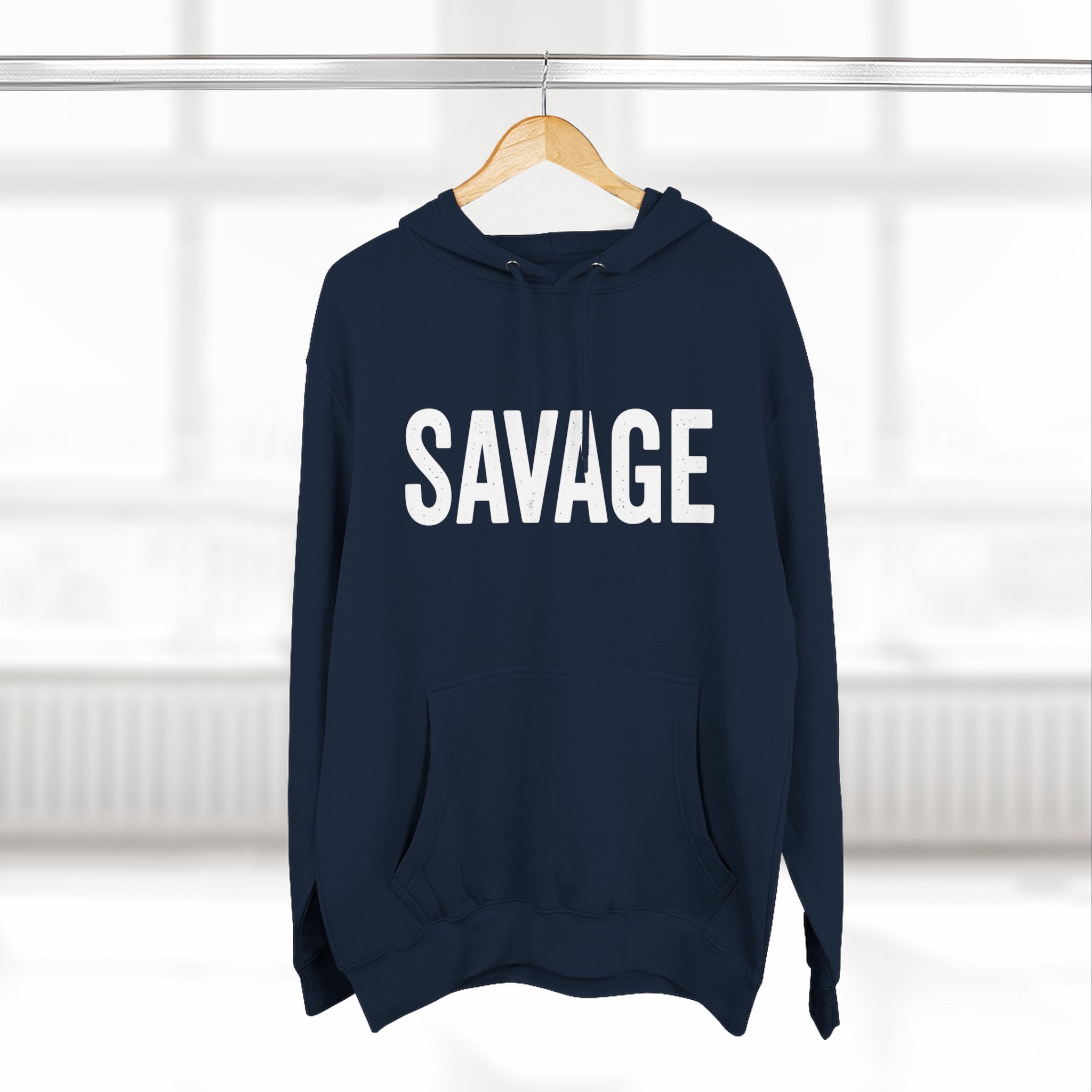 Savage Three-Panel Fleece Hoodie, Cozy Streetwear, Gift for Trendsetters, Fall Fashion, Casual Wear, Unique Hoodie