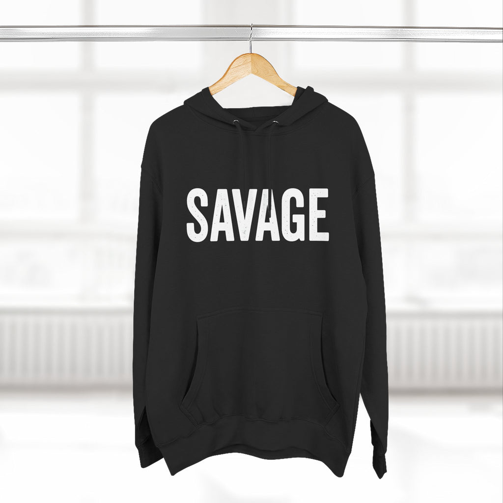 Savage Three-Panel Fleece Hoodie, Cozy Streetwear, Gift for Trendsetters, Fall Fashion, Casual Wear, Unique Hoodie